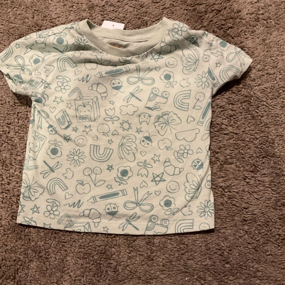 Cat & Jack Green Doodle Short Sleeved T-Shirt. Girl's Size: 2T. NEW!